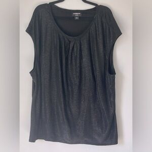Liz Claiborne Plus Size 2X Black Top Women Shimmer pleated Neckline Cap Sleeve